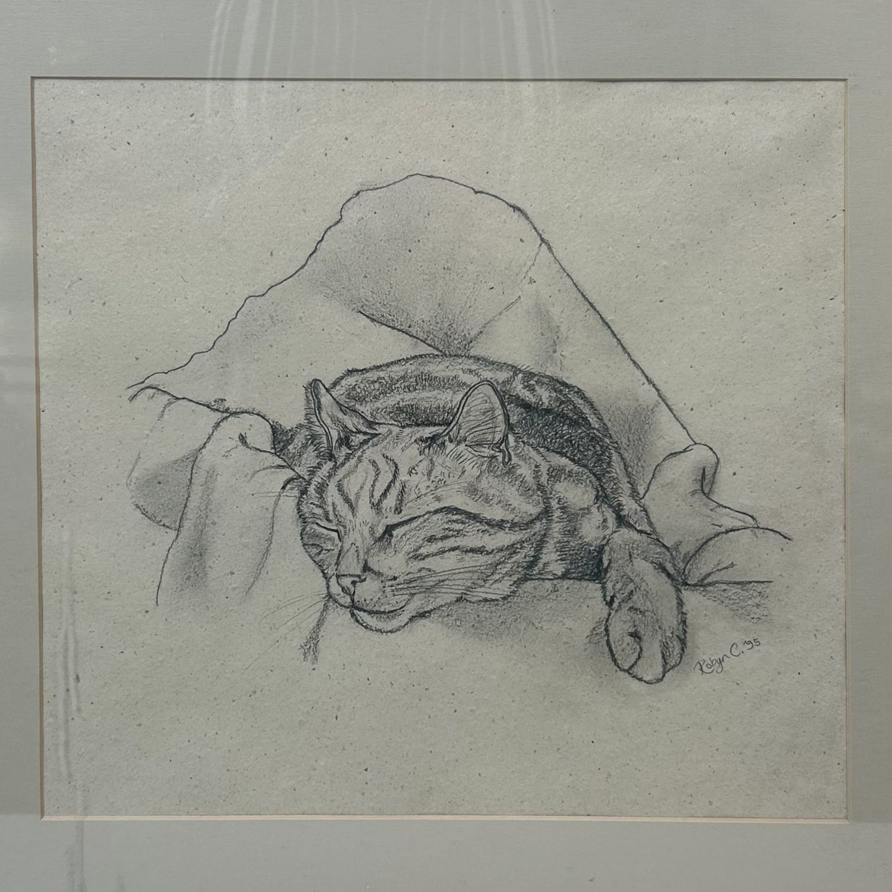 Robyn C. 1995 Sleeping Cat Original Pencil Drawing | Signed & Framed #71022 Robyn C. 1995 Sleeping Cat Original Pencil Drawing | Signed & Framed #71022 - Image 5