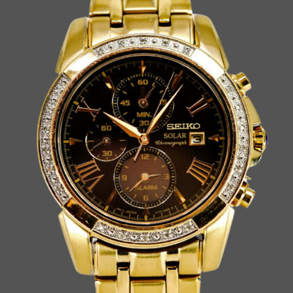 Monty's Seiko V172-0AV0 Solar Chronograph Diamond Dial Watch | 41mm | 18cm Bracelet #71544