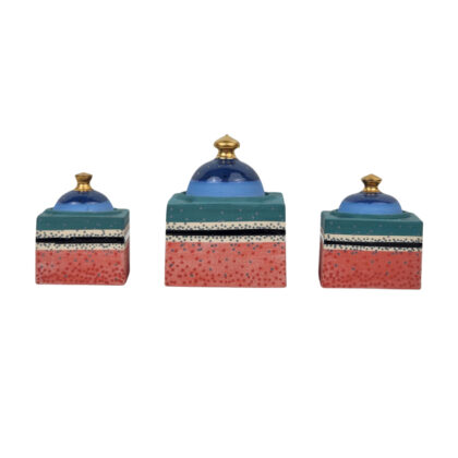 Set of 3 Dianne Peach Hand-Painted Ceramic Lidded Trinket Boxes #71910