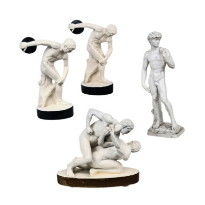 Set of 4 Classical Style Plaster Sculptures | Discus Throwers, Wrestlers & David #71908