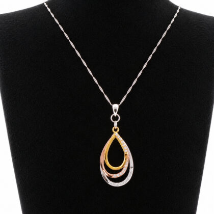 Sterling Silver 3-Tone Teardrop CZ Necklace | 5.5g | 45cm #71418