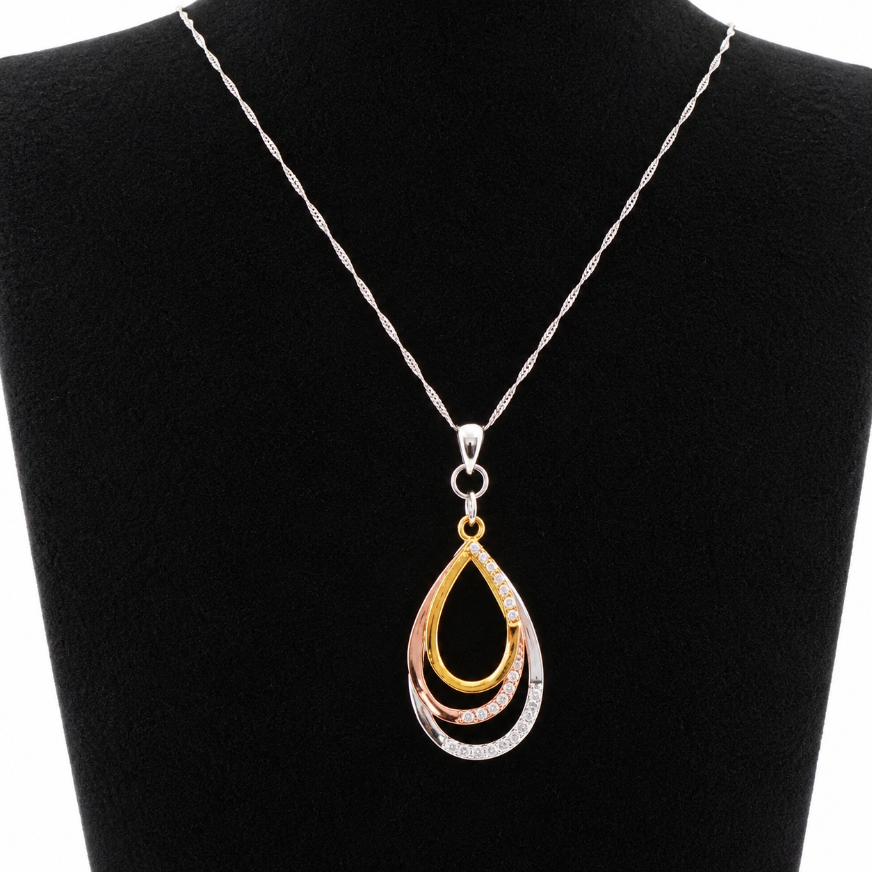 Sterling Silver 3-Tone Teardrop CZ Necklace | 5.5g | 45cm #71418 Sterling Silver 3-Tone Teardrop CZ Necklace | 5.5g | 45cm #71418