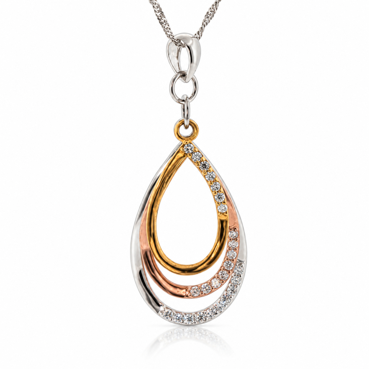 Sterling Silver 3-Tone Teardrop CZ Necklace | 5.5g | 45cm #71418 Sterling Silver 3-Tone Teardrop CZ Necklace | 5.5g | 45cm #71418 - Image 2