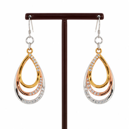 Monty's Sterling Silver 3-Tone Teardrop Cubic Zirconia Earrings | 8.6g | 32.5mm #71417