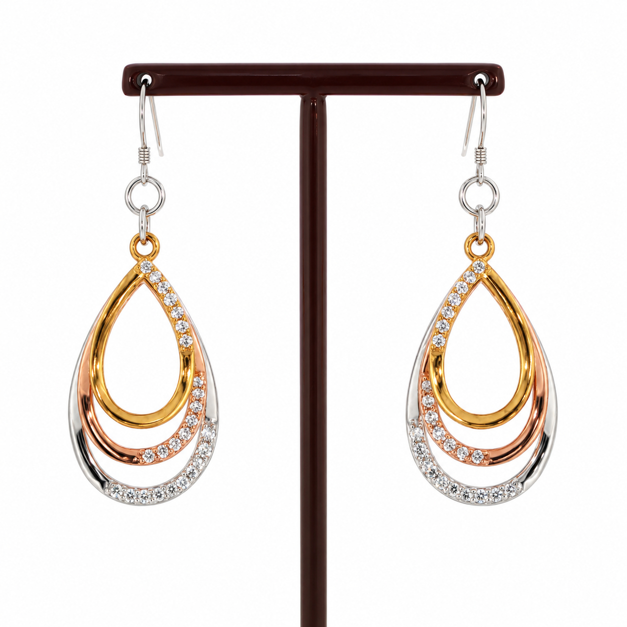 Sterling Silver 3-Tone Teardrop Cubic Zirconia Earrings | 8.6g | 32.5mm #71417 Sterling Silver 3-Tone Teardrop Cubic Zirconia Earrings | 8.6g | 32.5mm #71417