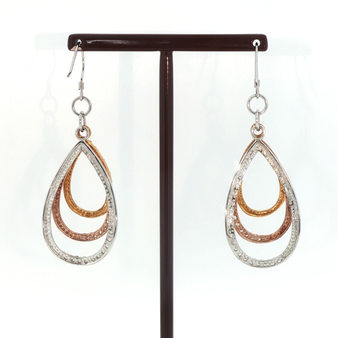 Sterling Silver 3-Tone Teardrop Cubic Zirconia Earrings | 8.6g | 32.5mm #71417 Sterling Silver 3-Tone Teardrop Cubic Zirconia Earrings | 8.6g | 32.5mm #71417 - Image 2