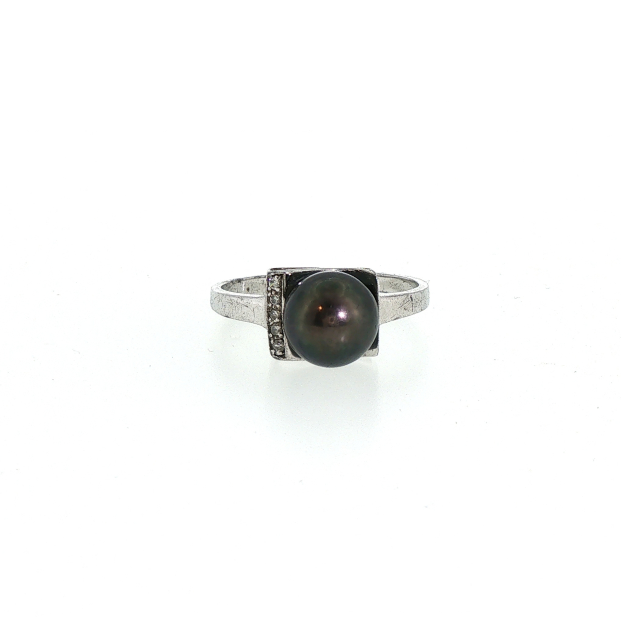 Sterling Silver Black Cultured Pearl & Natural Diamond Ring | 2.9g | Size R #71851 Sterling Silver Black Cultured Pearl & Natural Diamond Ring | 2.9g | Size R #71851