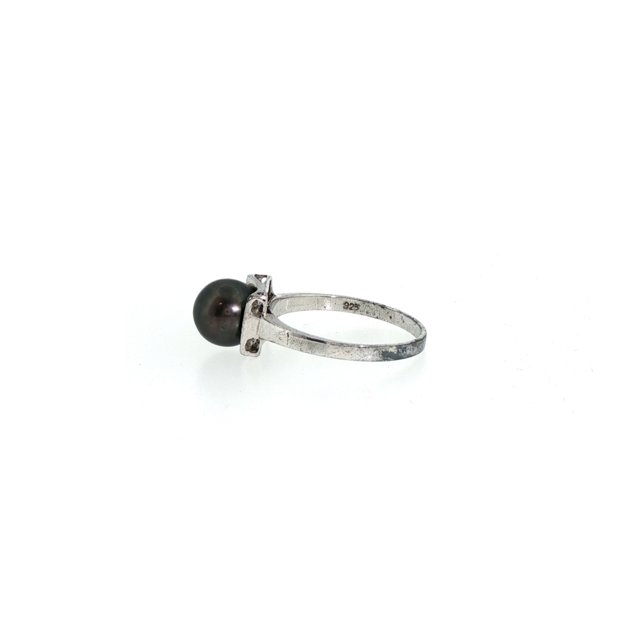 Sterling Silver Black Cultured Pearl & Natural Diamond Ring | 2.9g | Size R #71851 Sterling Silver Black Cultured Pearl & Natural Diamond Ring | 2.9g | Size R #71851 - Image 2