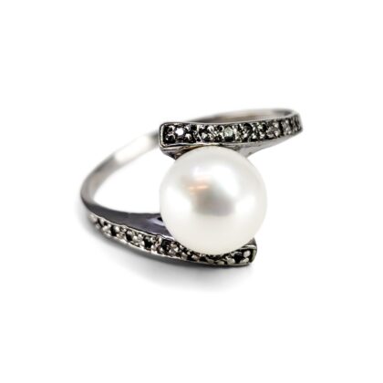 Sterling Silver Button Pearl & Cubic Zirconia Ring | 2.4g | Size R1/2 #71841