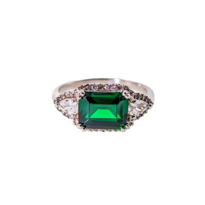 Sterling Silver Green & White Cubic Zirconia Ring | 3.6g | Size P #71830