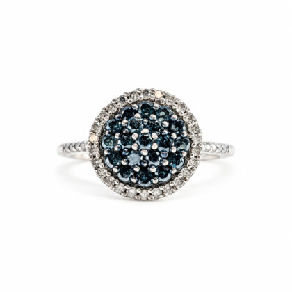 Sterling Silver Natural White & Treated Blue Diamond Ring | 3.2g | Size P1/2 #71849
