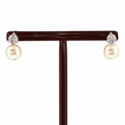 Monty's Sterling Silver Pearl & Cubic Zirconia Stud Earrings | 2.2g | 7mm Pearls #71439