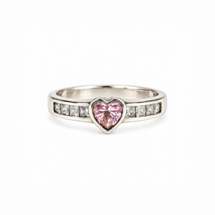 Sterling Silver Pink Heart Cubic Zirconia Ring | 2.9g | Size S #71843