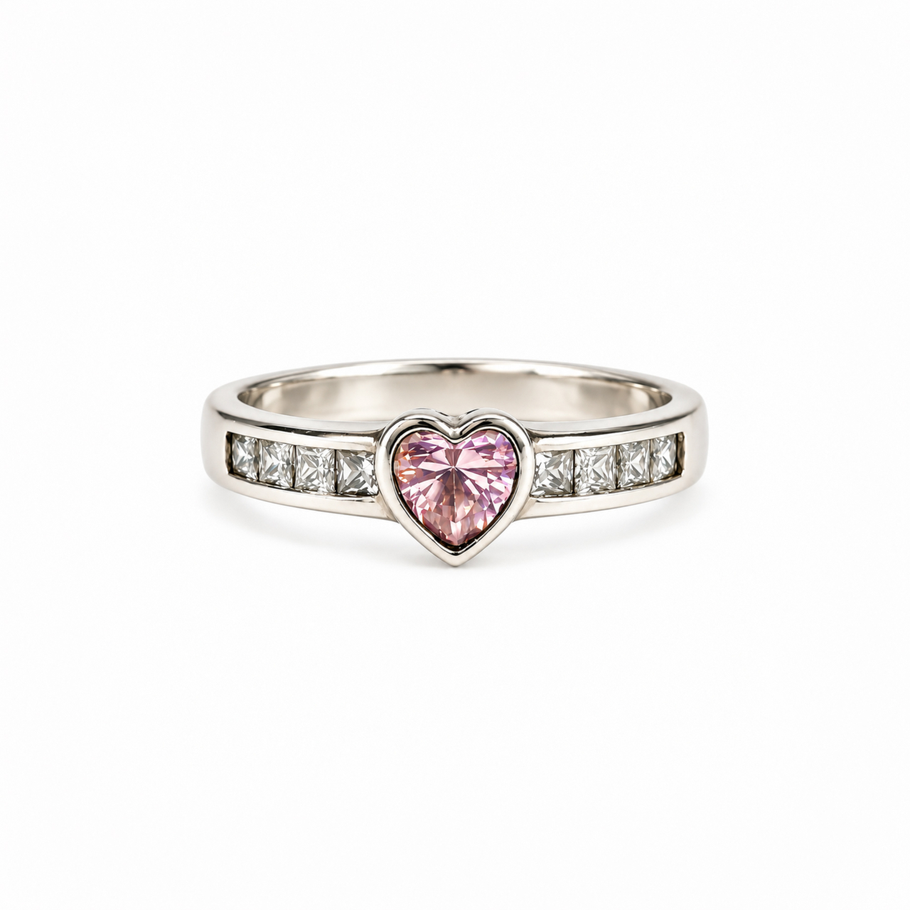Sterling Silver Pink Heart Cubic Zirconia Ring | 2.9g | Size S #71843 Sterling Silver Pink Heart Cubic Zirconia Ring | 2.9g | Size S #71843