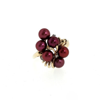 Monty's 9ct Yellow Gold Dyed Pink Pearl & Natural Diamond Ring - 3.9g - Size P #71811