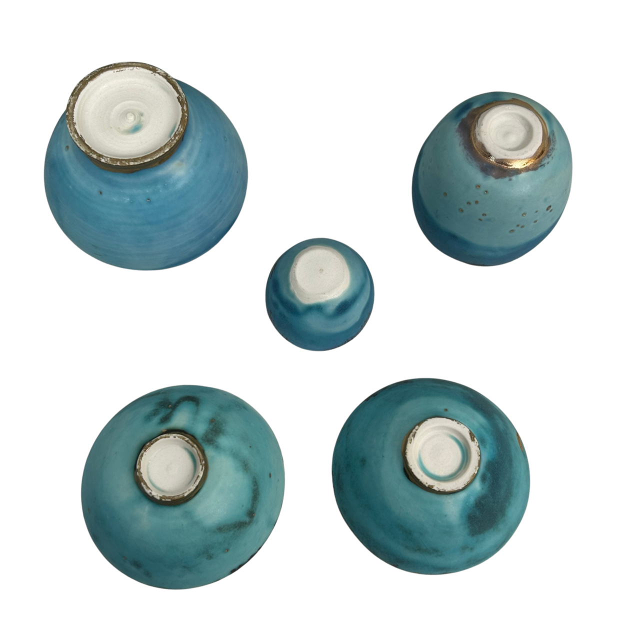 Turquoise Glazed Studio Pottery Bowl Set | Gilt Rims | 5 Pieces #71905 Turquoise Glazed Studio Pottery Bowl Set | Gilt Rims | 5 Pieces #71905 - Image 3