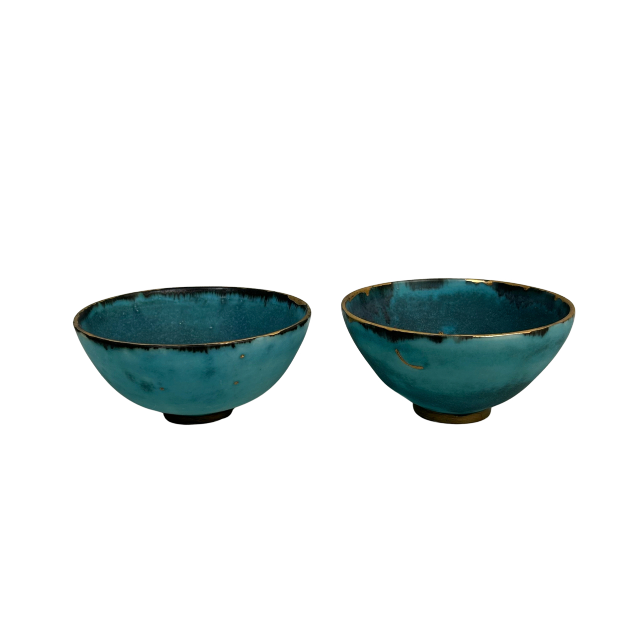 Turquoise Glazed Studio Pottery Bowl Set | Gilt Rims | 5 Pieces #71905 Turquoise Glazed Studio Pottery Bowl Set | Gilt Rims | 5 Pieces #71905 - Image 4