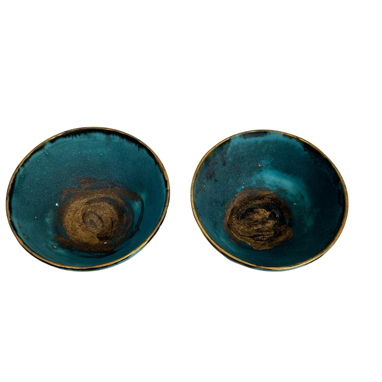 Turquoise Glazed Studio Pottery Bowl Set | Gilt Rims | 5 Pieces #71905 Turquoise Glazed Studio Pottery Bowl Set | Gilt Rims | 5 Pieces #71905 - Image 5