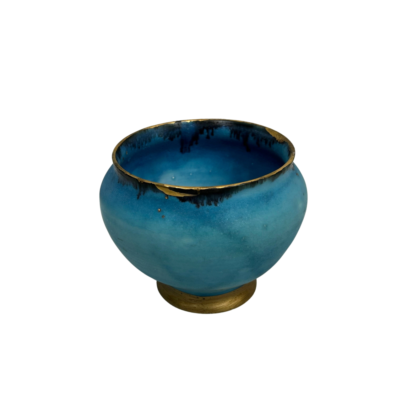 Turquoise Glazed Studio Pottery Bowl Set | Gilt Rims | 5 Pieces #71905 Turquoise Glazed Studio Pottery Bowl Set | Gilt Rims | 5 Pieces #71905 - Image 6