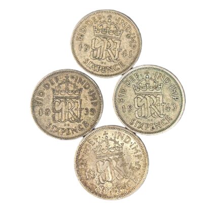 Monty's UK George VI Sixpence Silver Coin Lot | 1939, 1941, 1943 & 1945 | 50% Silver #71636-24