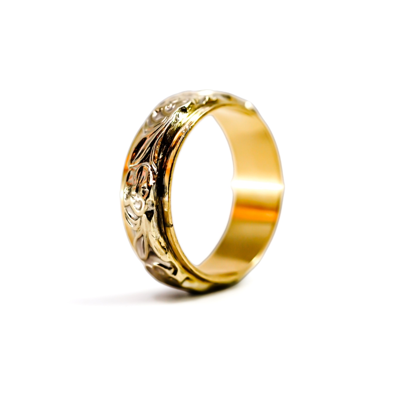 Vintage 9ct Two-Tone Gold Floral Band Ring | 4.2g | Size J | 6mm #71649 Vintage 9ct Two-Tone Gold Floral Band Ring | 4.2g | Size J | 6mm #71649 - Image 5