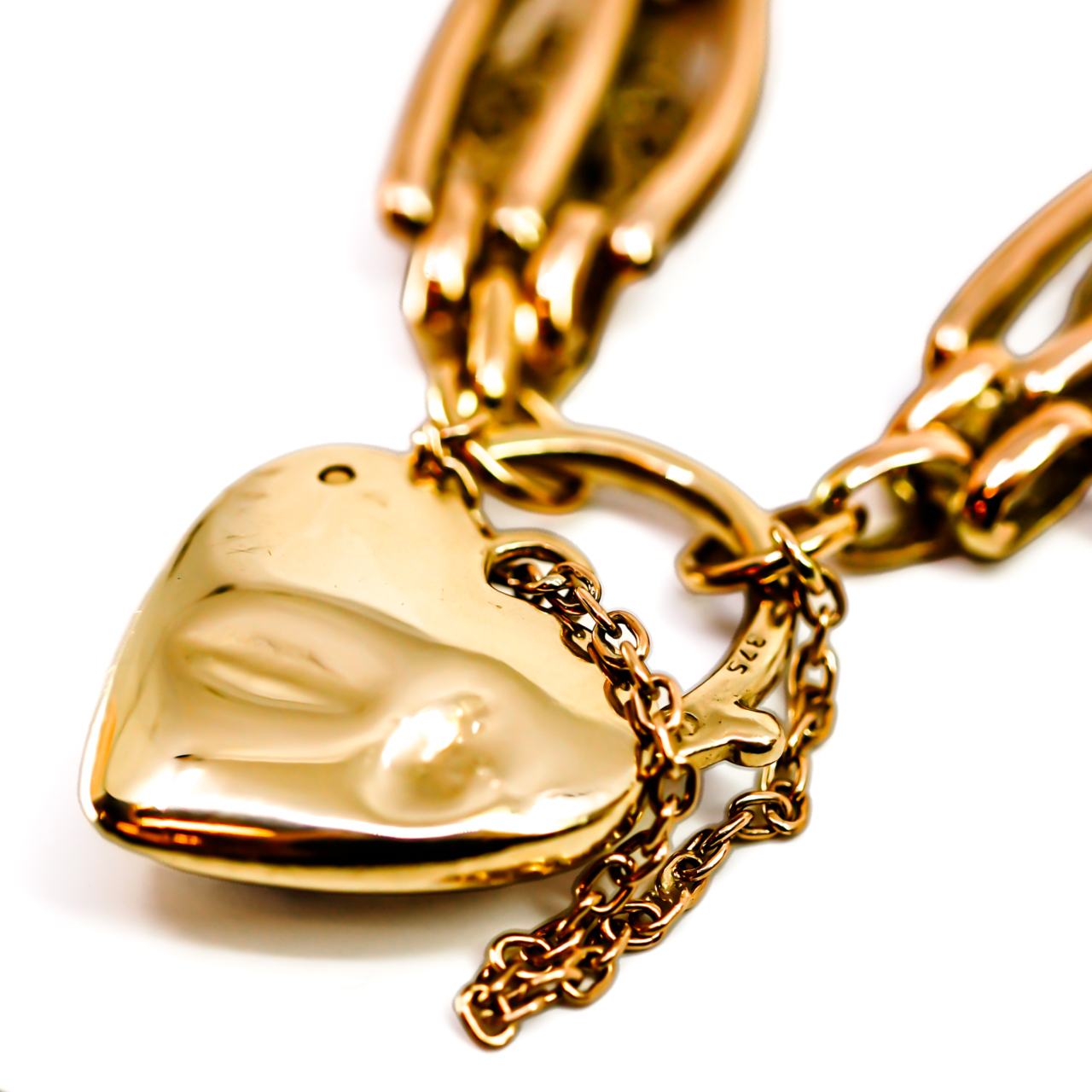 Vintage 9ct Yellow Gold Amethyst-Set Gate Heart Bracelet | 26.4g #71865 Vintage 9ct Yellow Gold Amethyst-Set Gate Heart Bracelet | 26.4g #71865 - Image 9