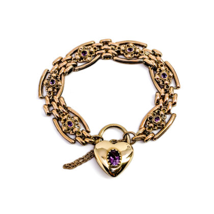 Monty's Vintage 9ct Yellow Gold Amethyst-Set Gate Bracelet | 26.4g #71865