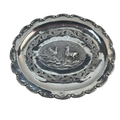 Vintage Deer Silver-Plated Ornate Oval Tray | 20.5 x 17cm #71737
