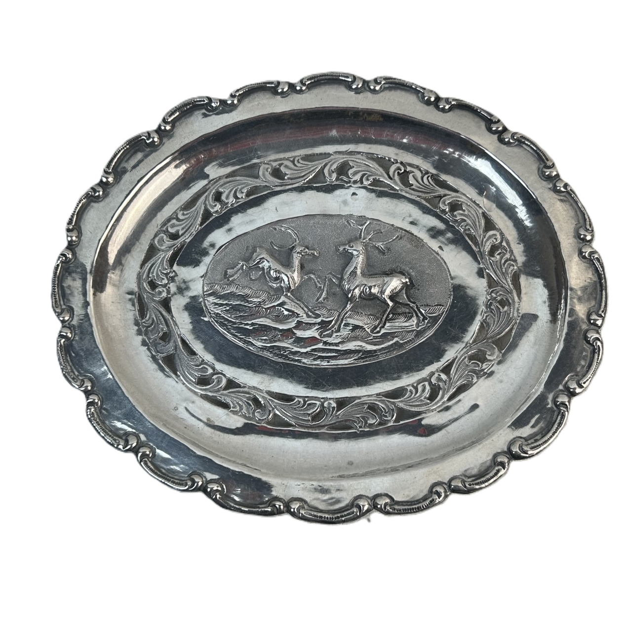 Vintage Deer Silver-Plated Ornate Oval Tray | 20.5 x 17cm #71737 Vintage Deer Silver-Plated Ornate Oval Tray | 20.5 x 17cm #71737