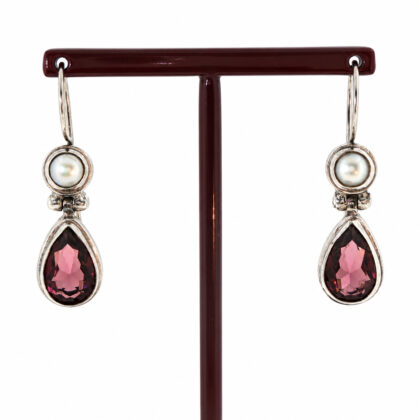 Vintage Sterling Silver Amethyst & Pearl Drop Earrings | 9.6g #71955
