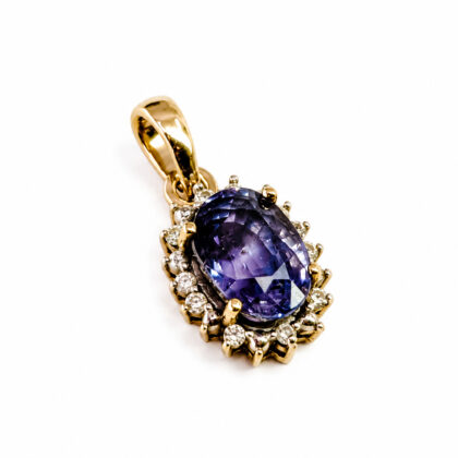 14ct Yellow Gold Natural Blue Sapphire & Diamond Pendant | 1.0g | 0.48ct Sapphire #72163