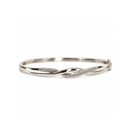 9ct White Gold Diamond Accent Bangle | 6.1g #71412