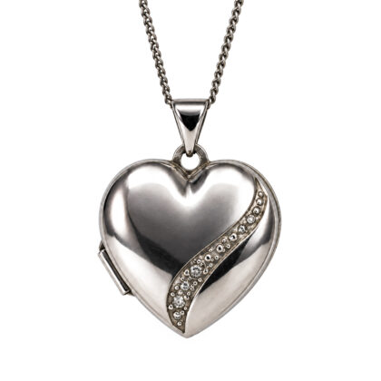 Monty's 9ct White Gold Diamond Heart Locket Pendant | 1.6g | 18mm #72164