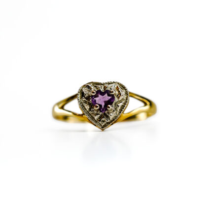 9ct Yellow Gold Amethyst Heart Ring | 1.4g | Size N #71897