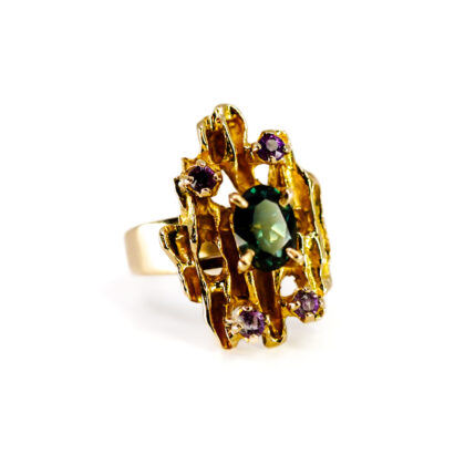 9ct Yellow Gold Sapphire & Amethyst Ring | 6.0g Size L 1/2 #70094
