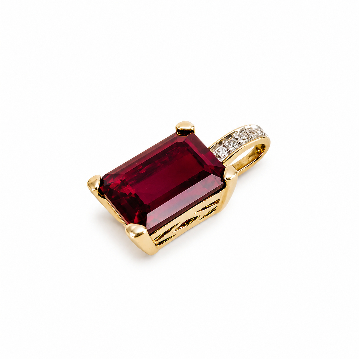 9ct Yellow Gold Synthetic Ruby & Diamond Pendant | 1.1g | 14 x 7mm #72259 9ct Yellow Gold Synthetic Ruby & Diamond Pendant | 1.1g | 14 x 7mm #72259 - Image 2