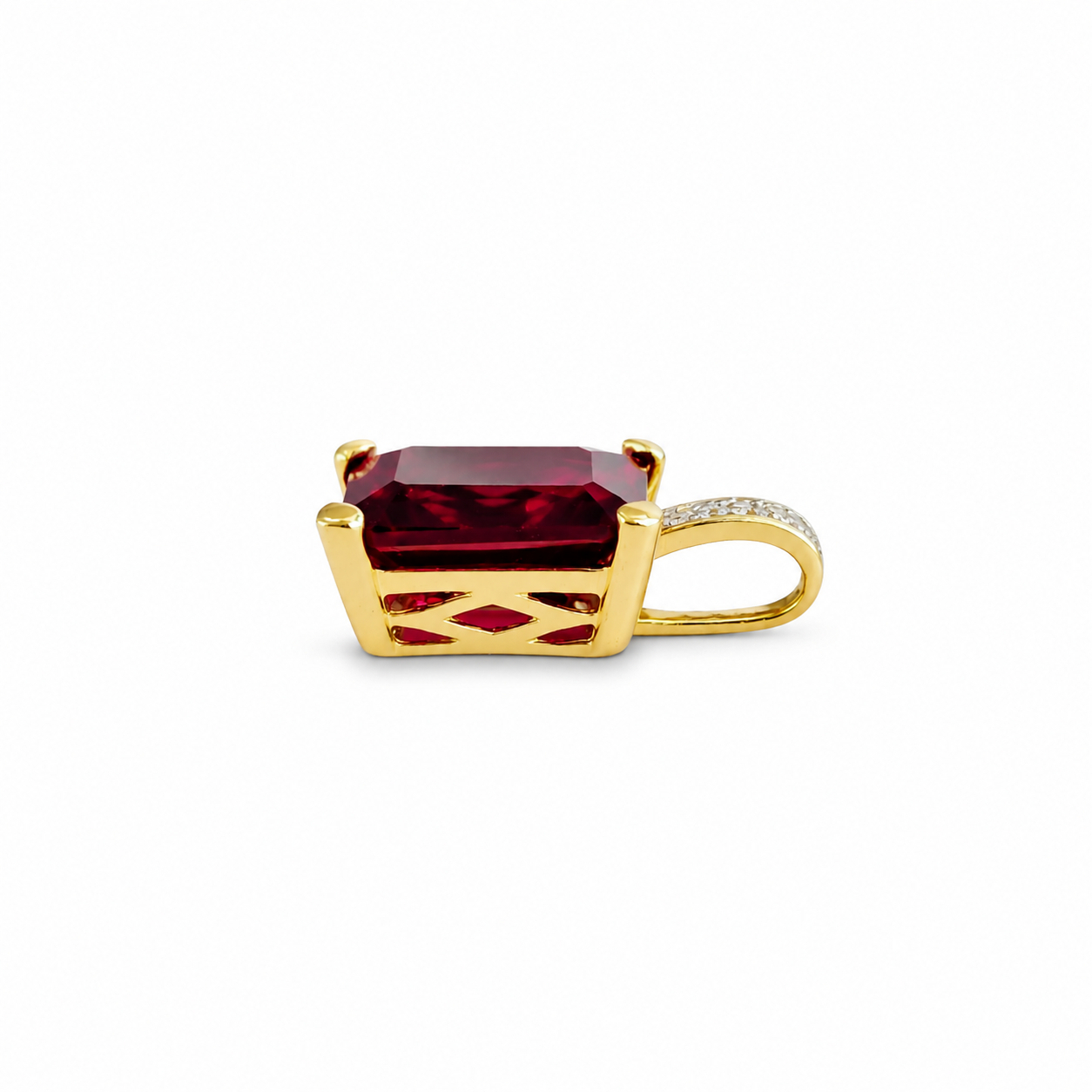 9ct Yellow Gold Synthetic Ruby & Diamond Pendant | 1.1g | 14 x 7mm #72259 9ct Yellow Gold Synthetic Ruby & Diamond Pendant | 1.1g | 14 x 7mm #72259 - Image 5