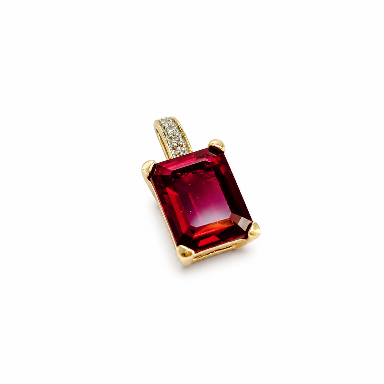 9ct Yellow Gold Synthetic Ruby & Diamond Pendant | 1.1g | 14 x 7mm #72259 9ct Yellow Gold Synthetic Ruby & Diamond Pendant | 1.1g | 14 x 7mm #72259 - Image 3