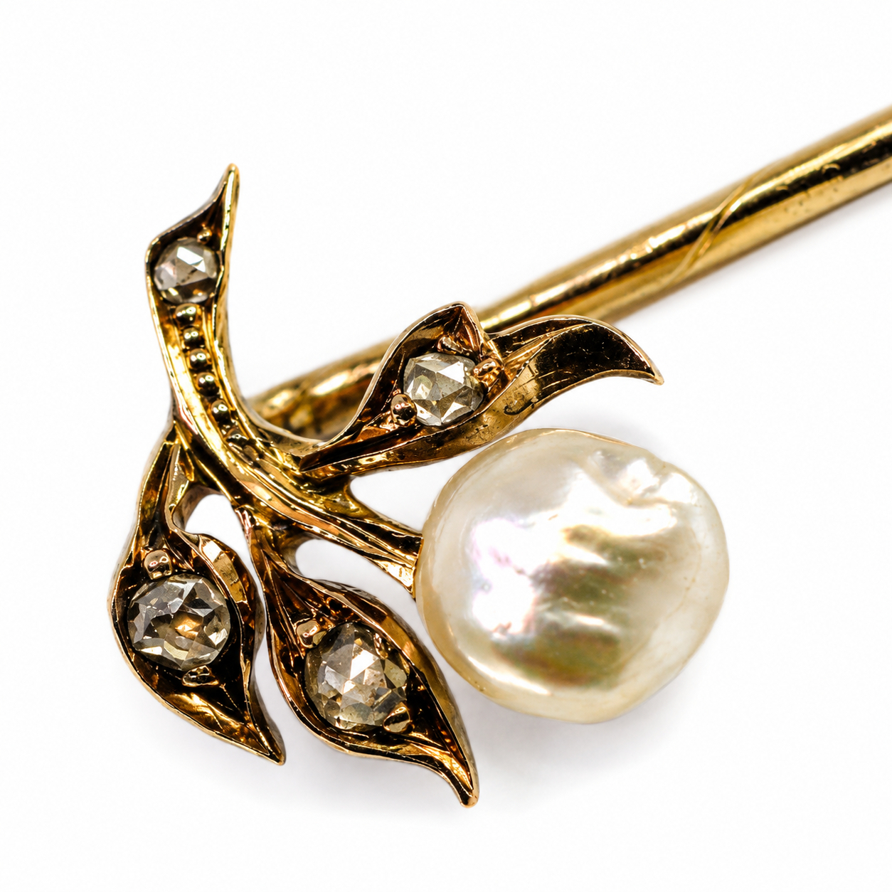 Antique 14ct Yellow Gold Pearl & Diamond Pin Brooch | 1.8g | 65mm #72072 Antique 14ct Yellow Gold Pearl & Diamond Pin Brooch | 1.8g | 65mm #72072 - Image 2