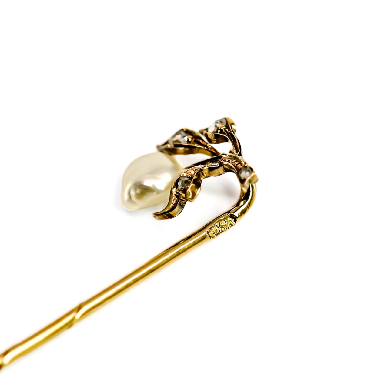 Antique 14ct Yellow Gold Pearl & Diamond Pin Brooch | 1.8g | 65mm #72072 Antique 14ct Yellow Gold Pearl & Diamond Pin Brooch | 1.8g | 65mm #72072 - Image 4