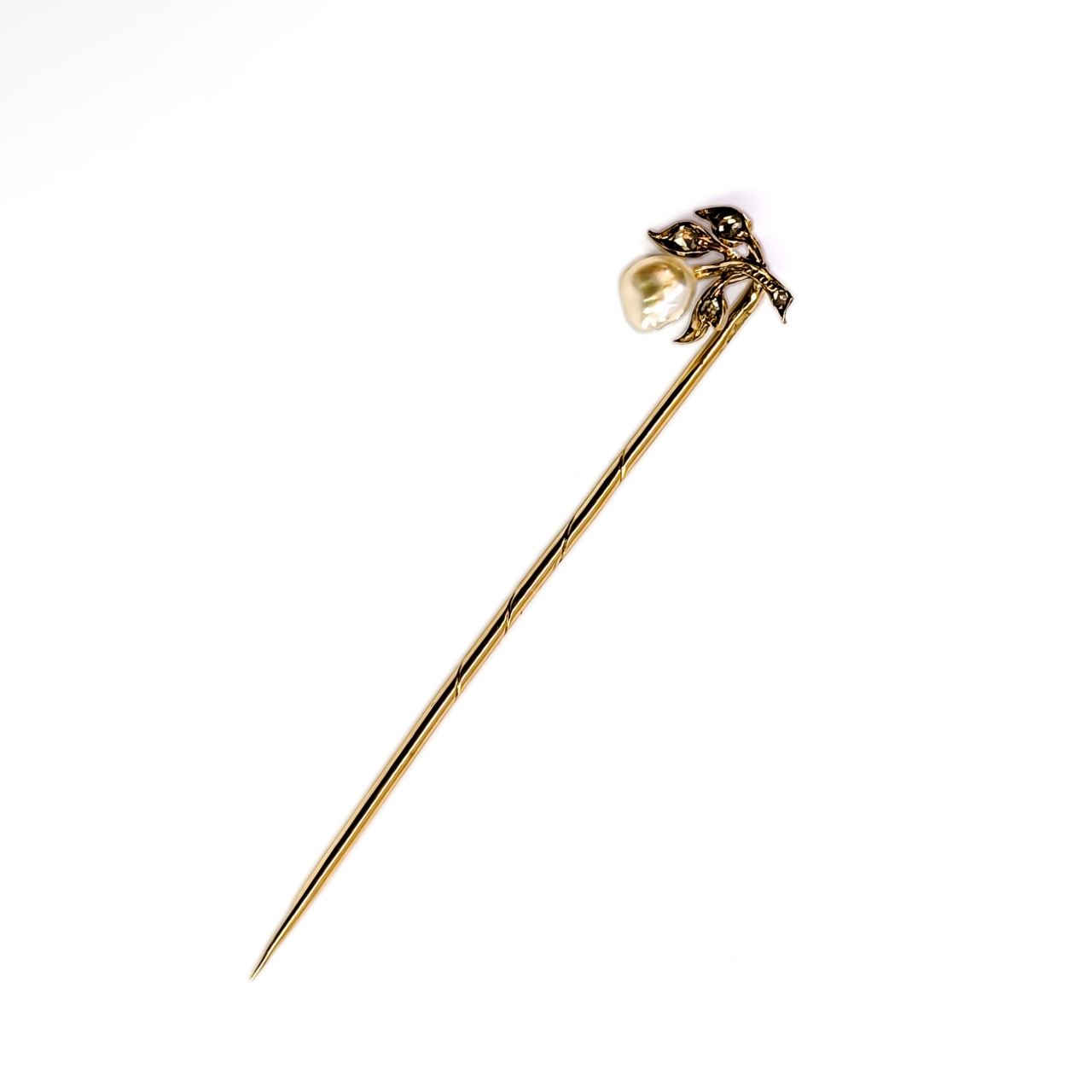 Antique 14ct Yellow Gold Pearl & Diamond Pin Brooch | 1.8g | 65mm #72072 Antique 14ct Yellow Gold Pearl & Diamond Pin Brooch | 1.8g | 65mm #72072 - Image 5