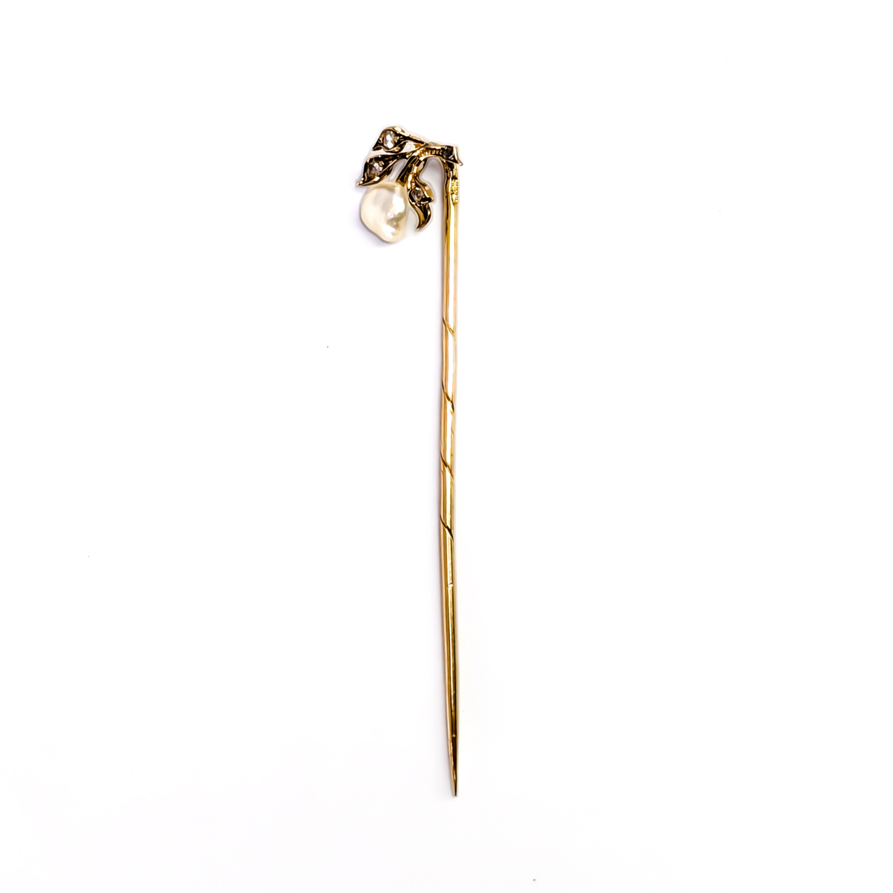Antique 14ct Yellow Gold Pearl & Diamond Pin Brooch | 1.8g | 65mm #72072 Antique 14ct Yellow Gold Pearl & Diamond Pin Brooch | 1.8g | 65mm #72072