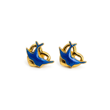 Monty's Gold-Plated Sterling Silver Blue Enamel Bird Earrings | 1.9g #70482