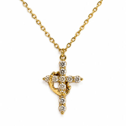Monty's Gold-Tone Cross & Crown Necklace | 40–45cm | 27mm Pendant #72033-1