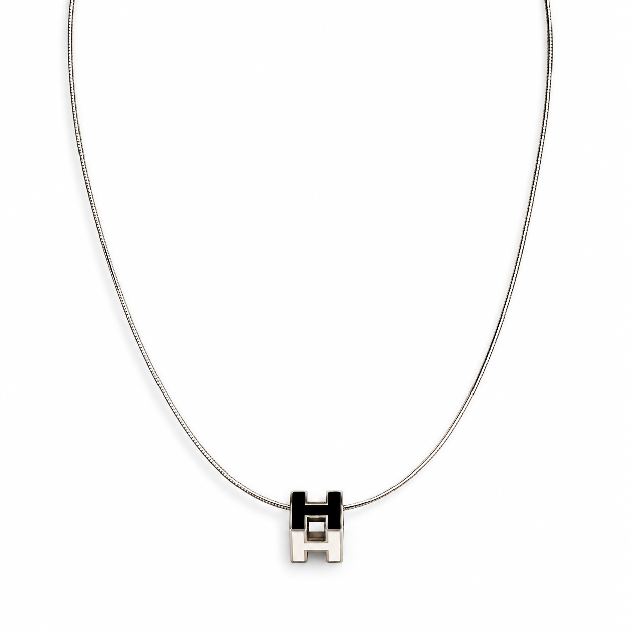 Hermès Cage d'H Black & Silver Pendant Necklace | 42cm | Box #71998 Hermès Cage d'H Black & Silver Pendant Necklace | 42cm | Box #71998 - Image 2