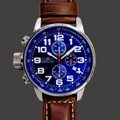 Invicta 3328 Quartz Chronograph 46mm Watch | Blue Dial | Brown Leather Strap #72178