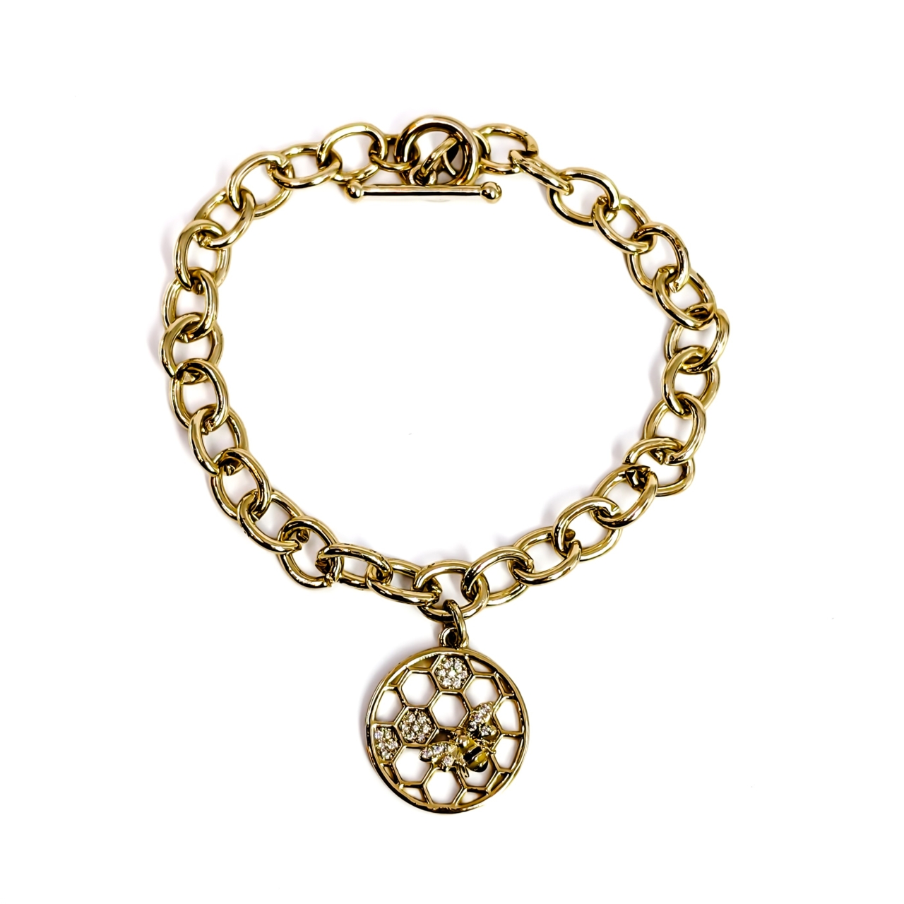 Silver-Tone Belcher Toggle Bracelet with CZ Bee Charm | 11.3g | 18cm #72050 Silver-Tone Belcher Toggle Bracelet with CZ Bee Charm | 11.3g | 18cm #72050