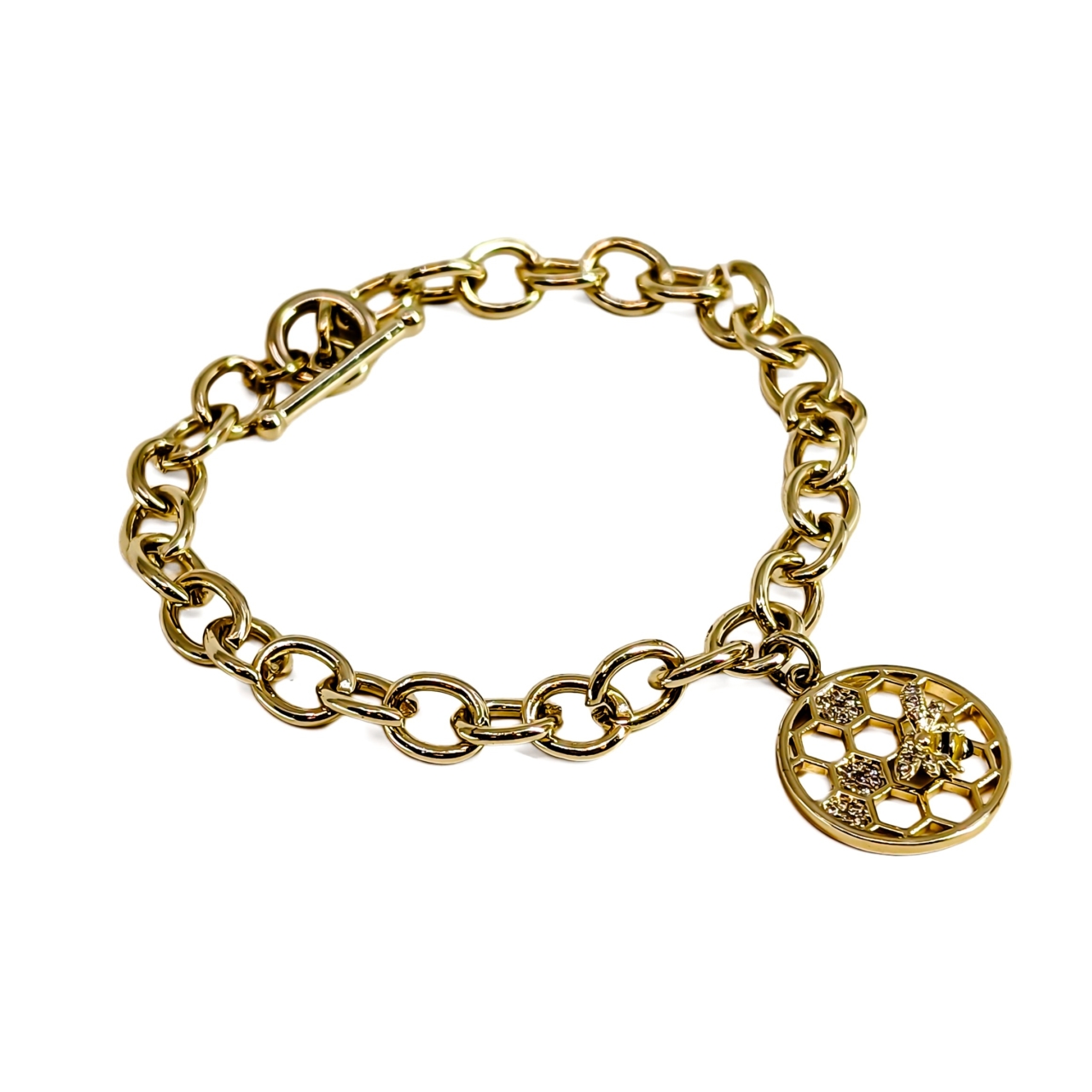 Silver-Tone Belcher Toggle Bracelet with CZ Bee Charm | 11.3g | 18cm #72050 Silver-Tone Belcher Toggle Bracelet with CZ Bee Charm | 11.3g | 18cm #72050 - Image 2