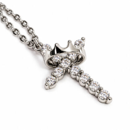Silver-Tone Cross & Crown Necklace | 40–45cm | 27mm Pendant #72033-2