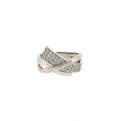 Monty's Sterling Silver Abstract CZ Crossover Ring | 4.6g | Size O | 13mm #71231-45
